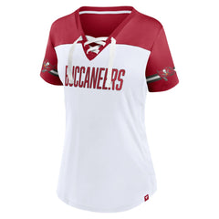 Tampa Bay Buccaneers Fanatics Women's Dueling Slant V-Neck Lace-Up T-Shirt
