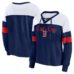 Boston Red Sox Fanatics Women's Even Match Lace-Up Long Sleeve V-Neck T-Shirt | MLB US
