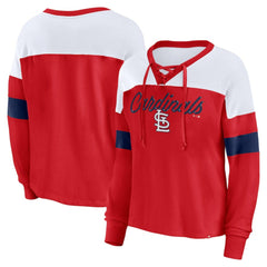 St. Louis Cardinals Fanatics Women's Even Match Lace-Up Long Sleeve V-Neck T-Shirt | MLB On Sale