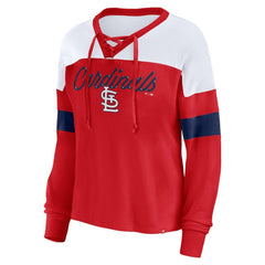 St. Louis Cardinals Fanatics Women's Even Match Lace-Up Long Sleeve V-Neck T-Shirt | MLB On Sale