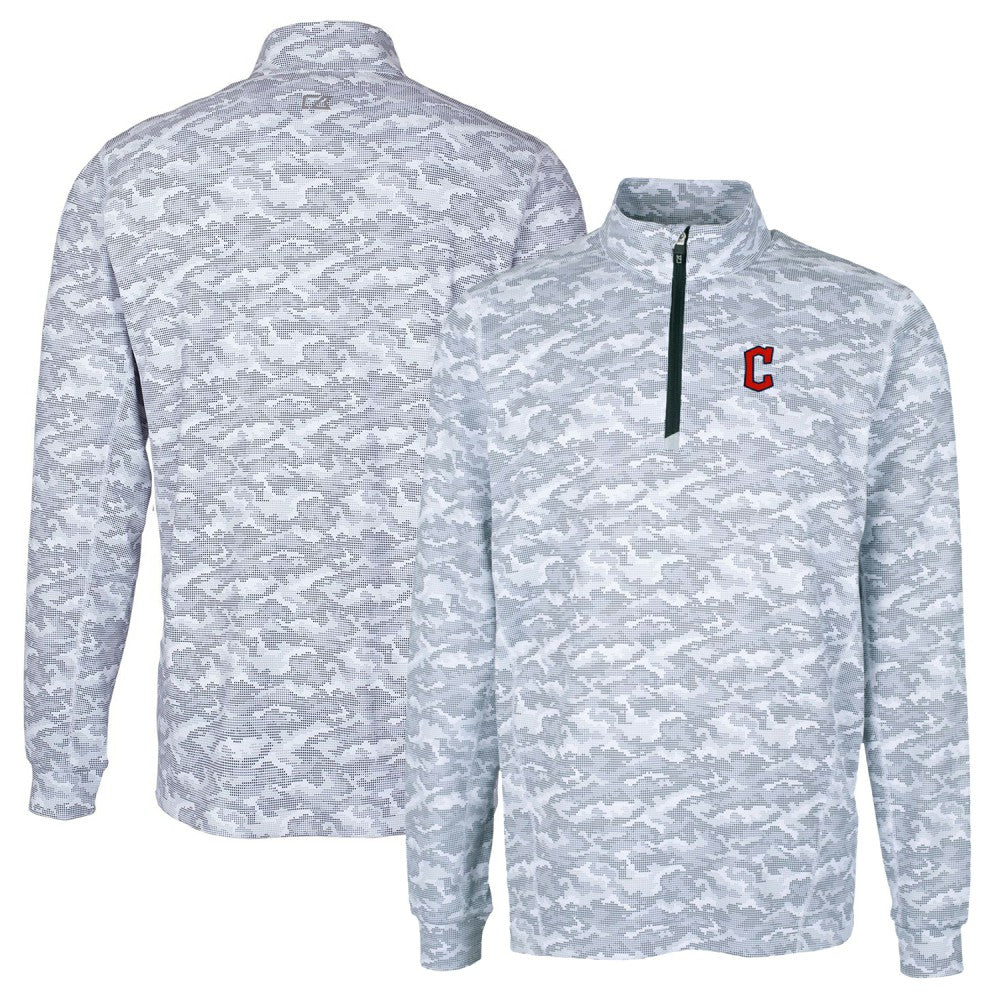 Cleveland Guardians Cutter & Buck Big & Tall Traverse Camo Print Stretch Quarter-Zip Pullover Top | MLB New