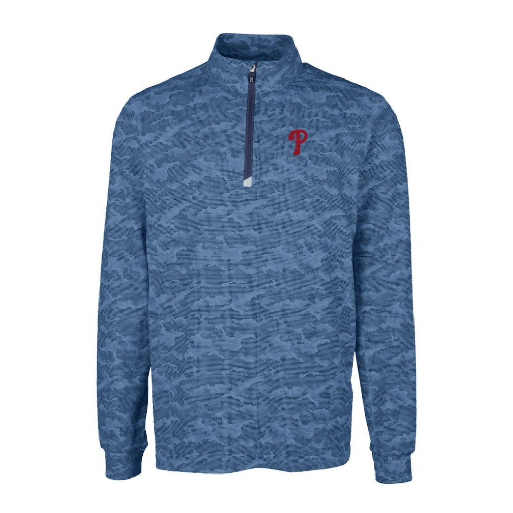 Philadelphia Phillies Cutter & Buck Big & Tall Traverse Camo Print Stretch Quarter-Zip Pullover Top | MLB Outlet
