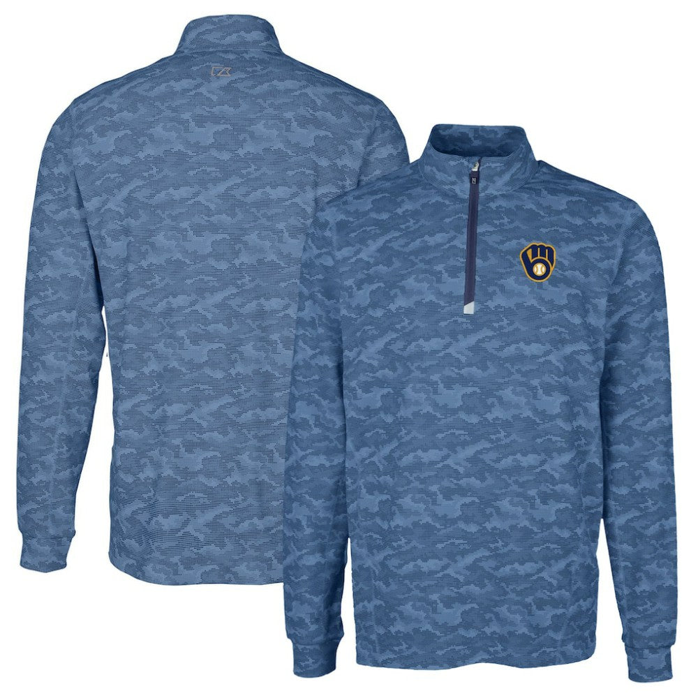 Milwaukee Brewers Cutter & Buck Big & Tall Traverse Camo Print Stretch Quarter-Zip Pullover Top | MLB Online