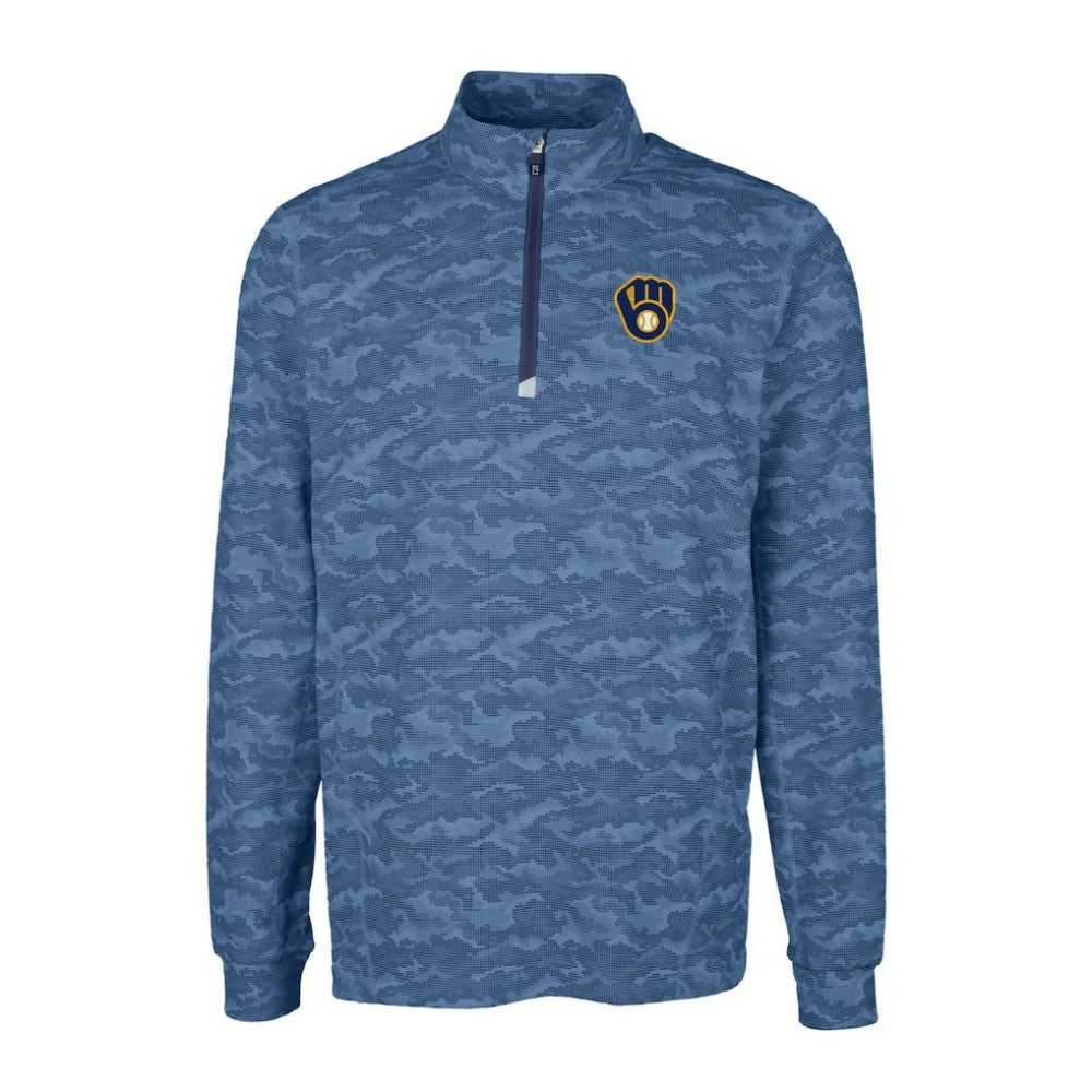 Milwaukee Brewers Cutter & Buck Big & Tall Traverse Camo Print Stretch Quarter-Zip Pullover Top | MLB Online