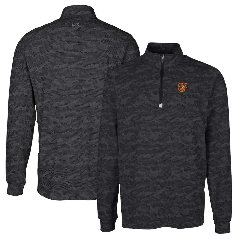 Baltimore Orioles Cutter & Buck Traverse Camo Print Stretch Quarter-Zip Pullover Top | MLB New