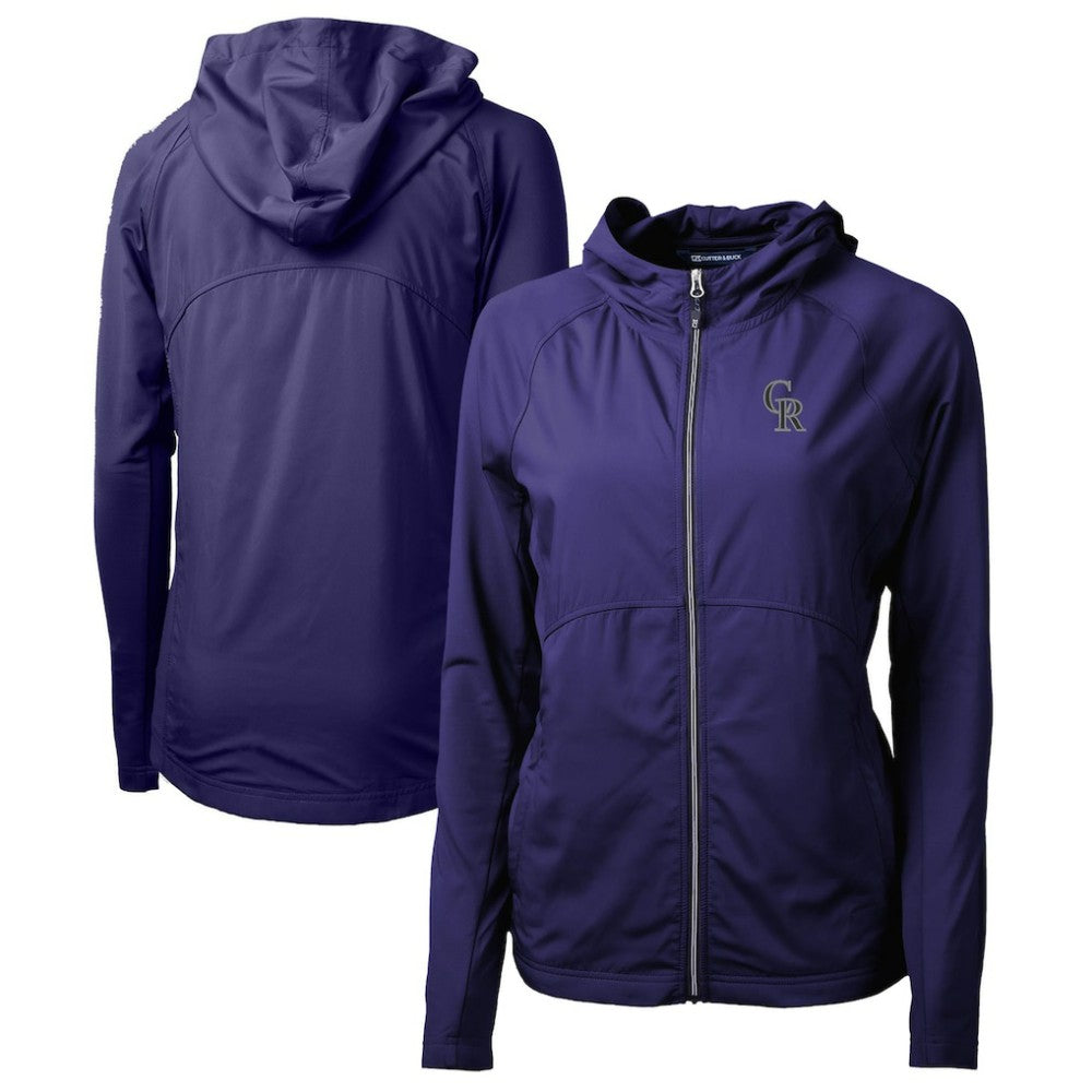Colorado Rockies Cutter & Buck Women's Adapt Eco Knit Hybrid Recycled Full-Zip Hoodie | MLB Discount