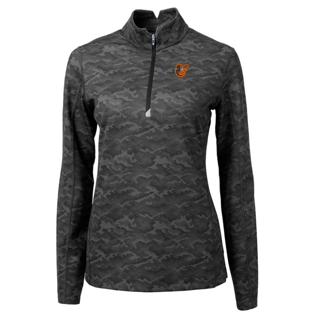 Baltimore Orioles Cutter & Buck Women's Traverse Camo Print Stretch Quarter-Zip Pullover Top | MLB US
