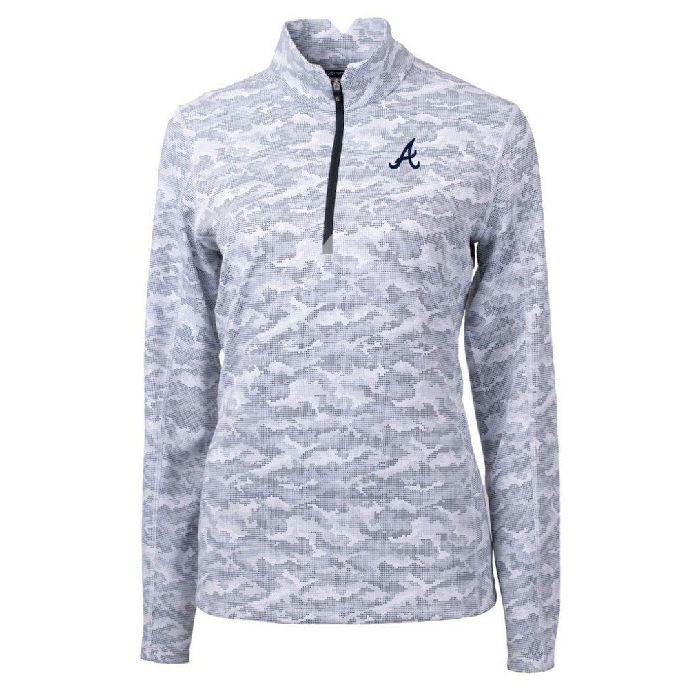 Atlanta Braves Cutter & Buck Women's Traverse Camo Print Stretch Quarter-Zip Pullover Top | MLB Discount