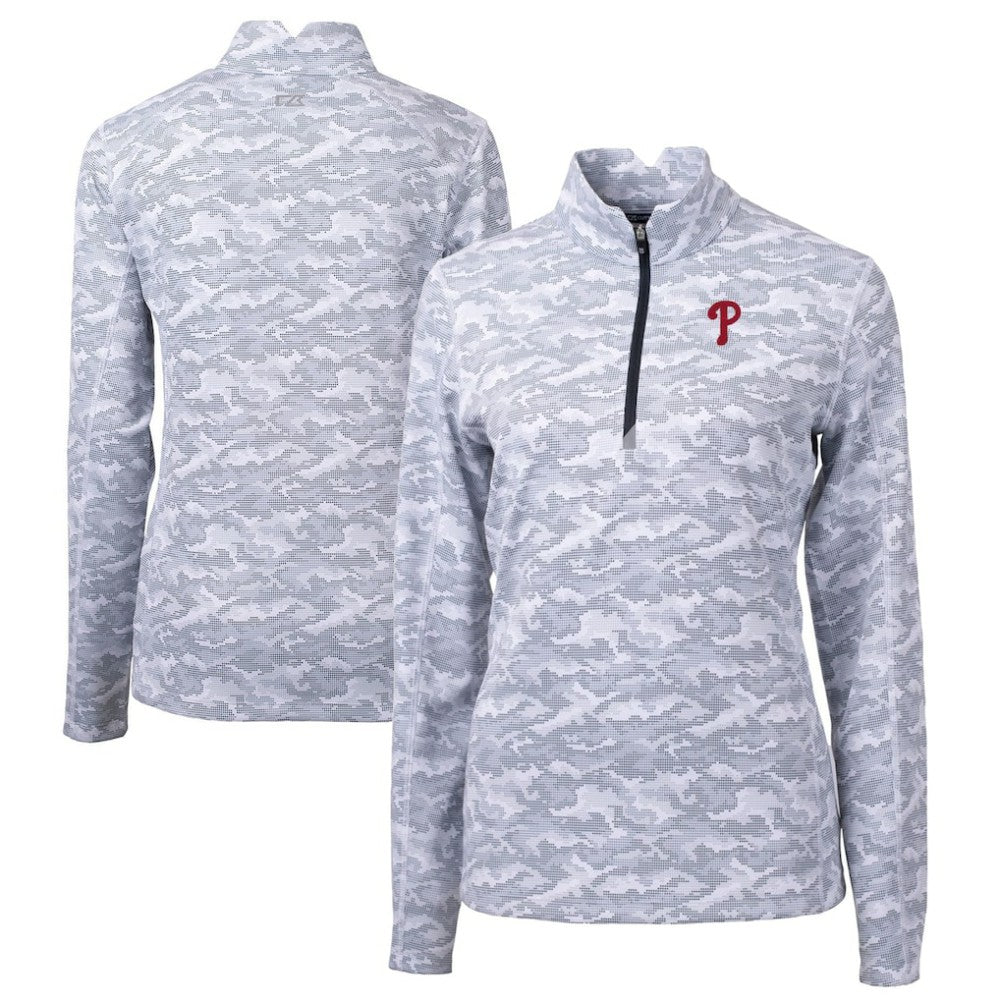 Philadelphia Phillies Cutter & Buck Women's Traverse Camo Print Stretch Quarter-Zip Pullover Top | MLB Shop