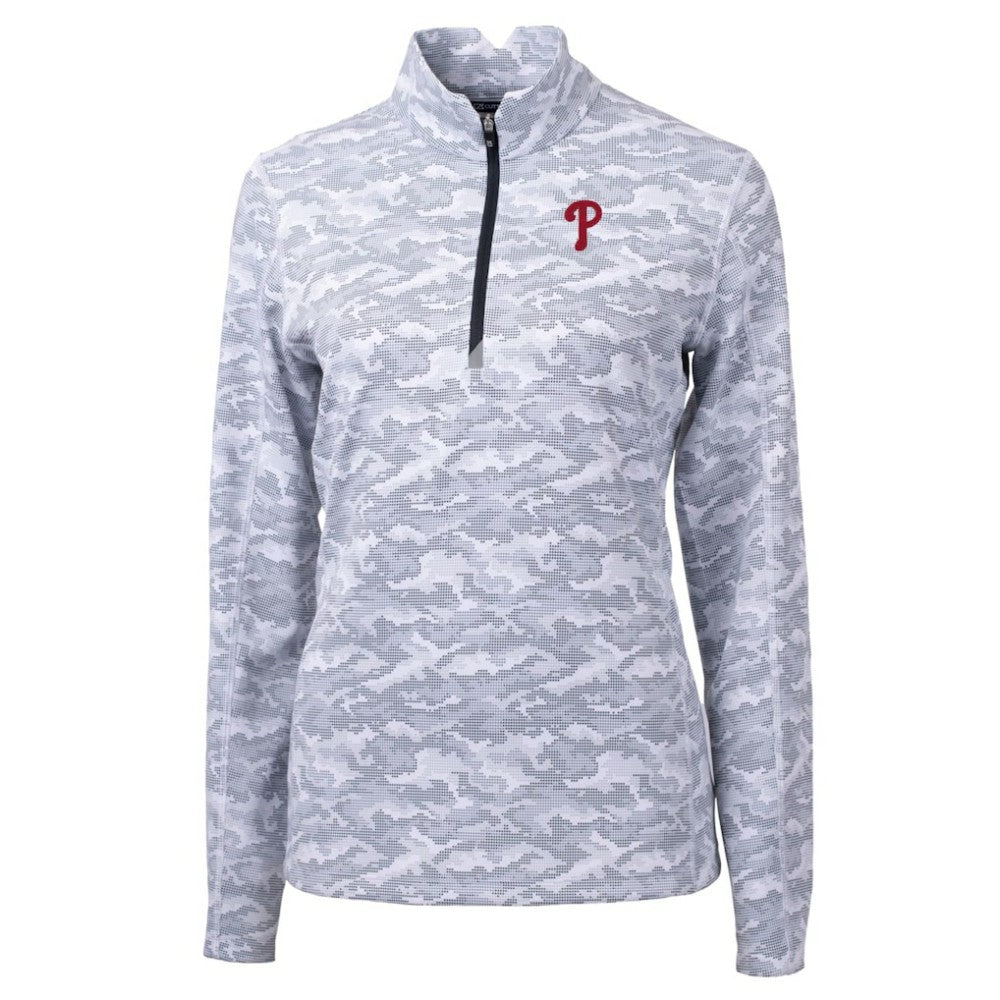 Philadelphia Phillies Cutter & Buck Women's Traverse Camo Print Stretch Quarter-Zip Pullover Top | MLB Shop