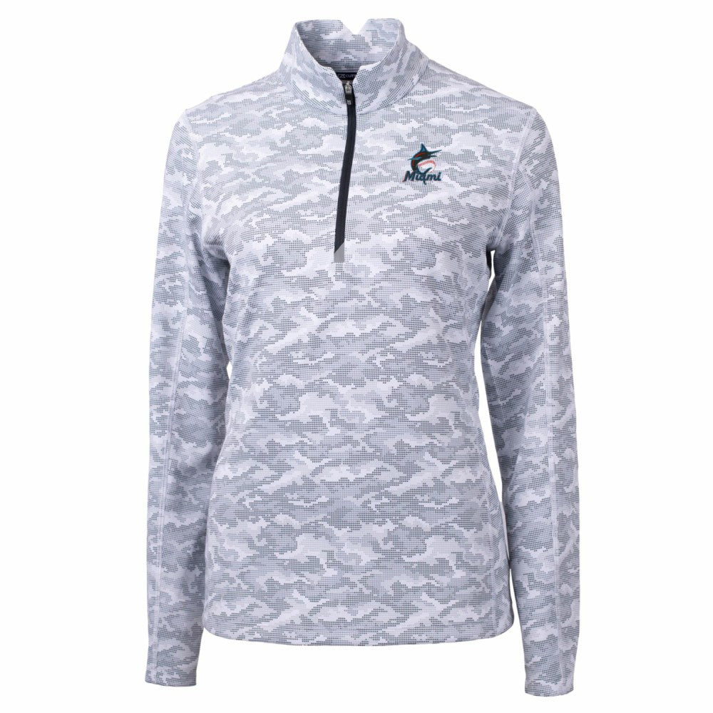 Miami Marlins Cutter & Buck Women's Traverse Camo Print Stretch Quarter-Zip Pullover Top | MLB For sale