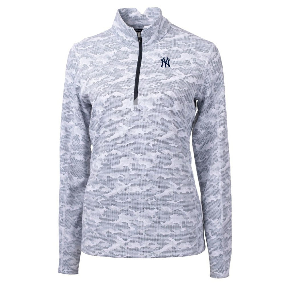 New York Yankees Cutter & Buck Women's Traverse Camo Print Stretch Quarter-Zip Pullover Top | MLB US