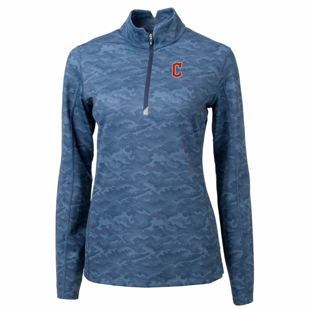 Cleveland Guardians Cutter & Buck Women's Traverse Camo Print Stretch Quarter-Zip Pullover Top | MLB US