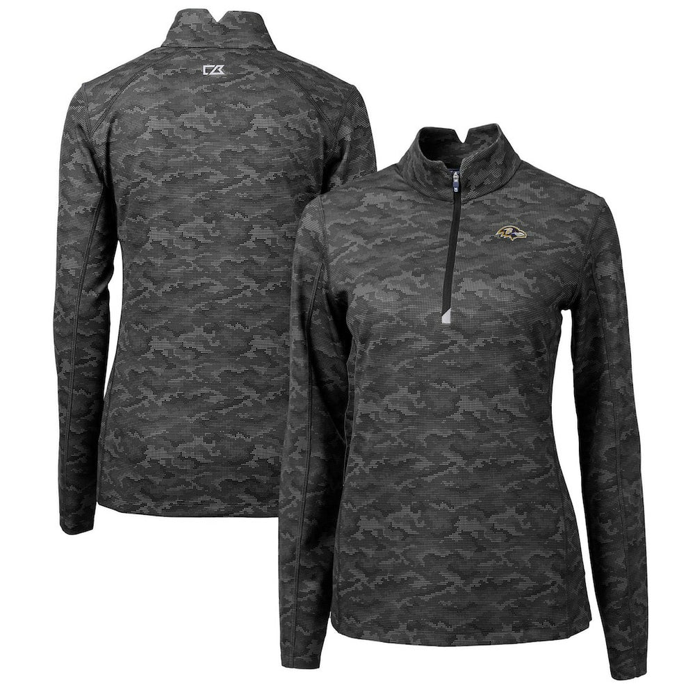 Baltimore Ravens  Cutter & Buck Women's Traverse Camo Print Stretch Quarter-Zip Pullover Top