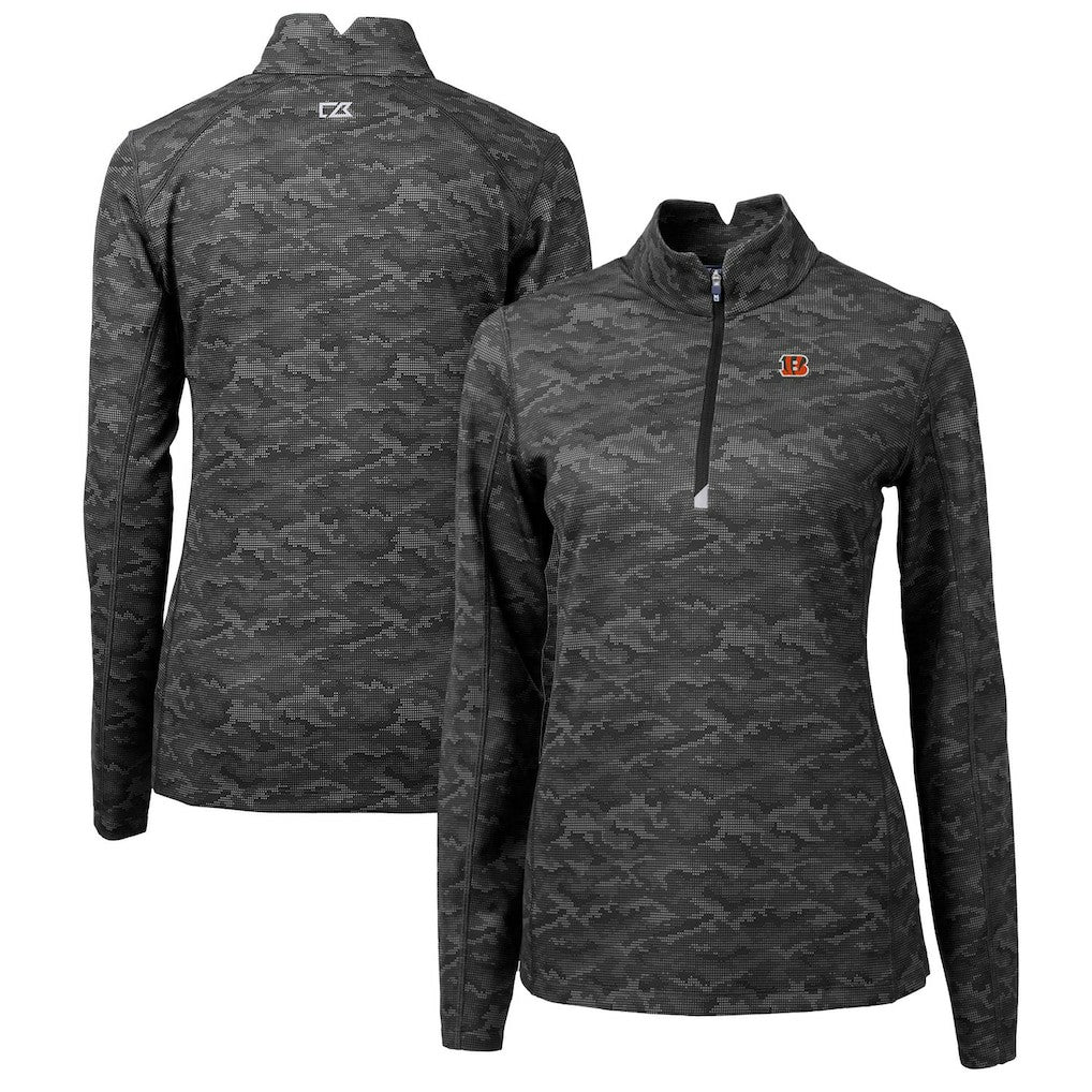 Cincinnati Bengals  Cutter & Buck Women's Traverse Camo Print Stretch Quarter-Zip Pullover Top