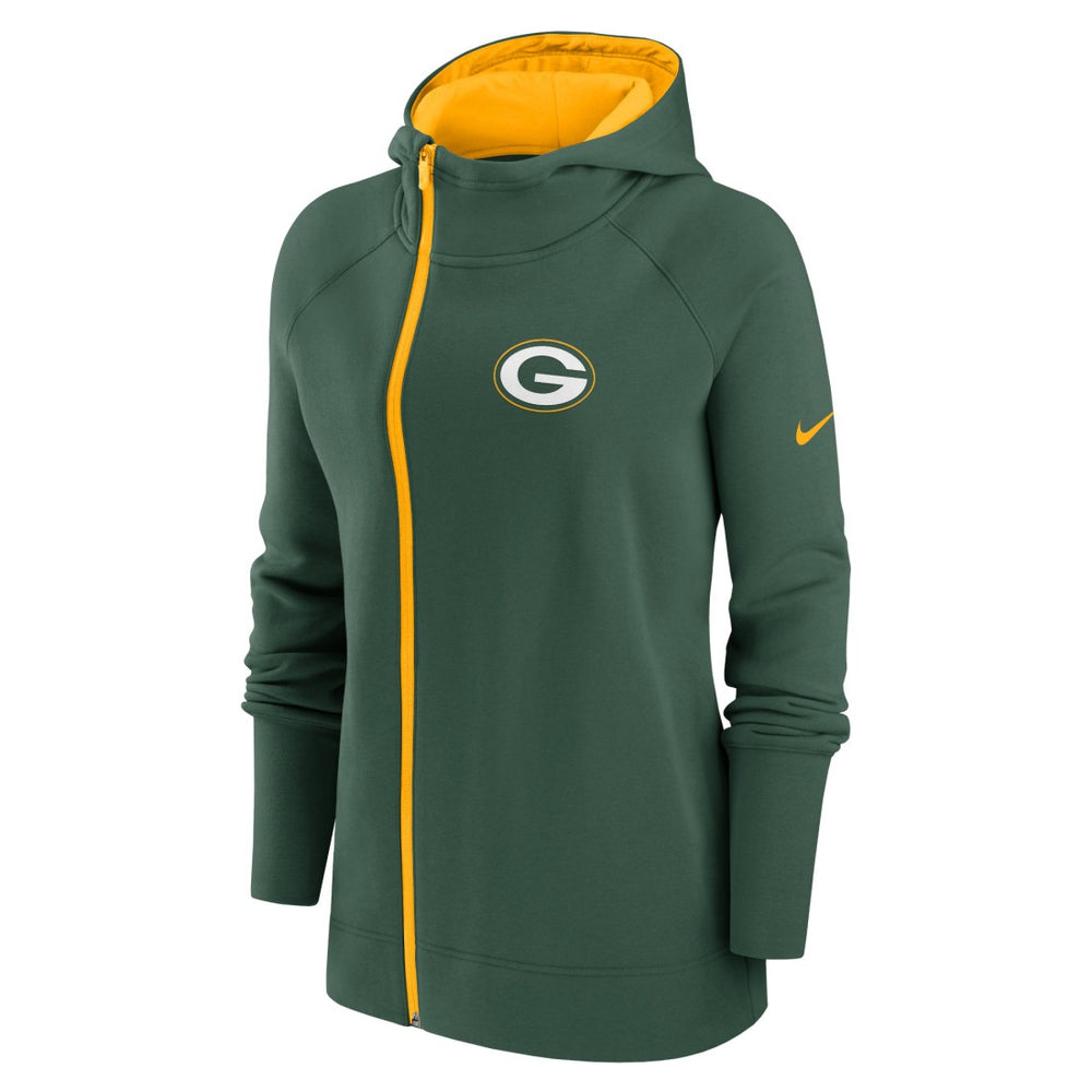 Green Bay Packers Nike Women's Asymmetrical Raglan Full-Zip Hoodie