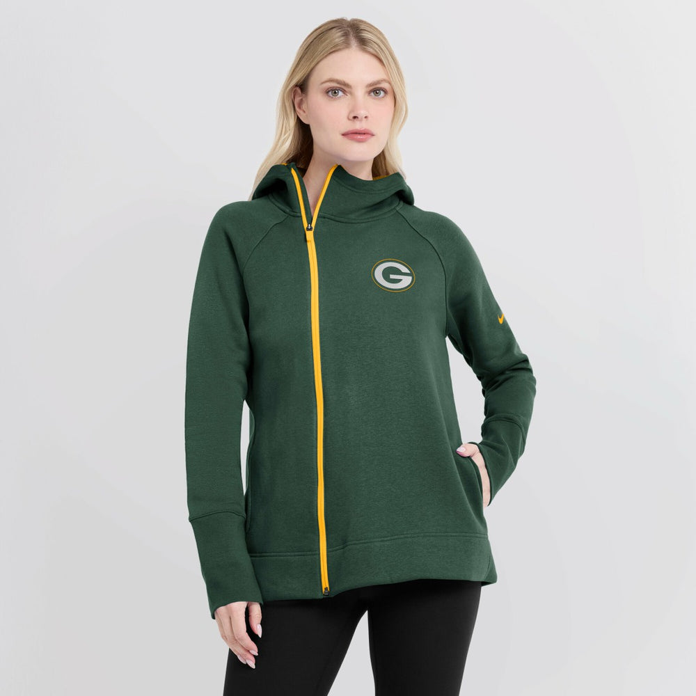 Green Bay Packers Nike Women's Asymmetrical Raglan Full-Zip Hoodie