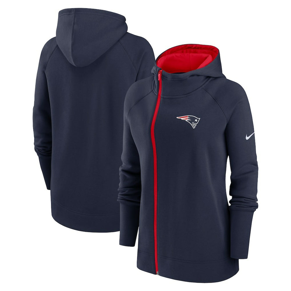 New England Patriots Nike Women's Asymmetrical Raglan Full-Zip Hoodie