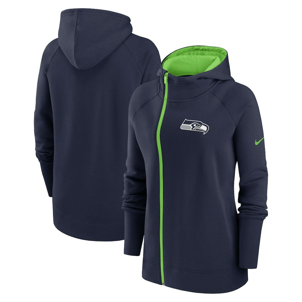 Seattle Seahawks Nike Women's Asymmetrical Raglan Full-Zip Hoodie