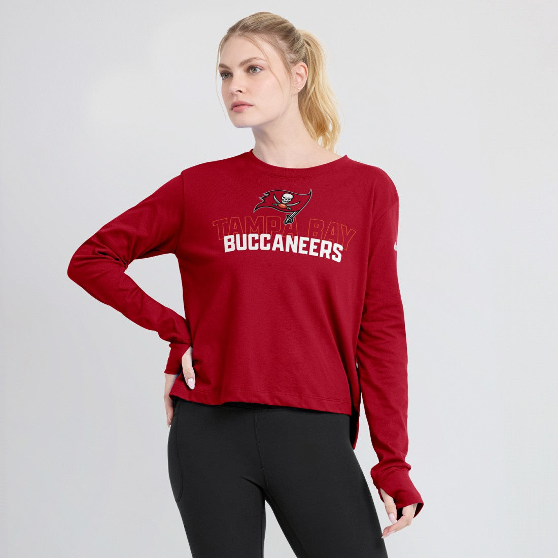 Tampa Bay Buccaneers Nike Women's Modest Crop Performance Long Sleeve T-Shirt