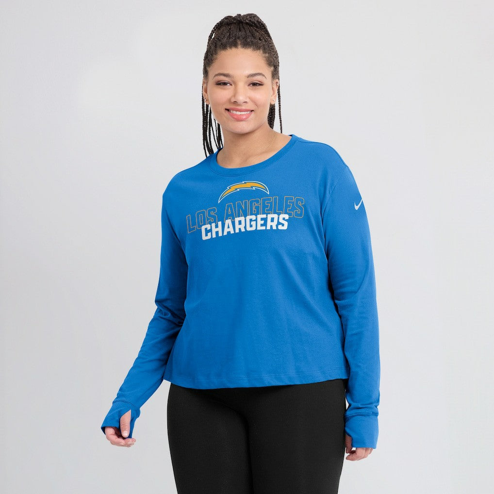 Los Angeles Chargers Nike Women's Modest Crop Performance Long Sleeve T-Shirt