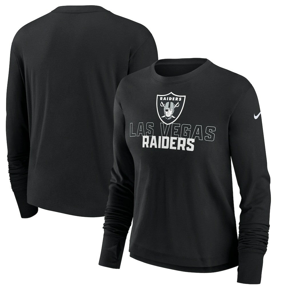 Las Vegas Raiders Nike Women's Modest Crop Performance Long Sleeve T-Shirt