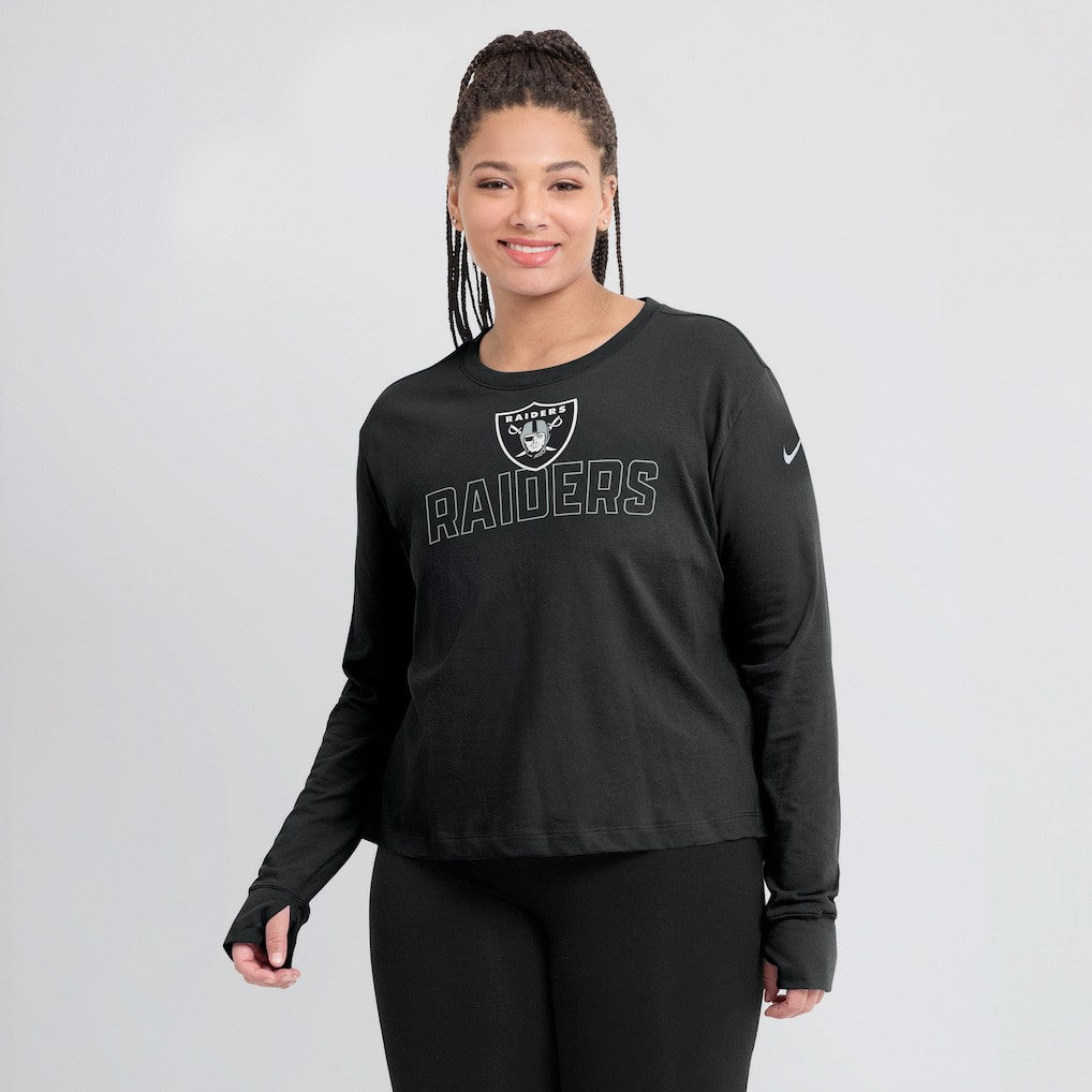 Las Vegas Raiders Nike Women's Modest Crop Performance Long Sleeve T-Shirt
