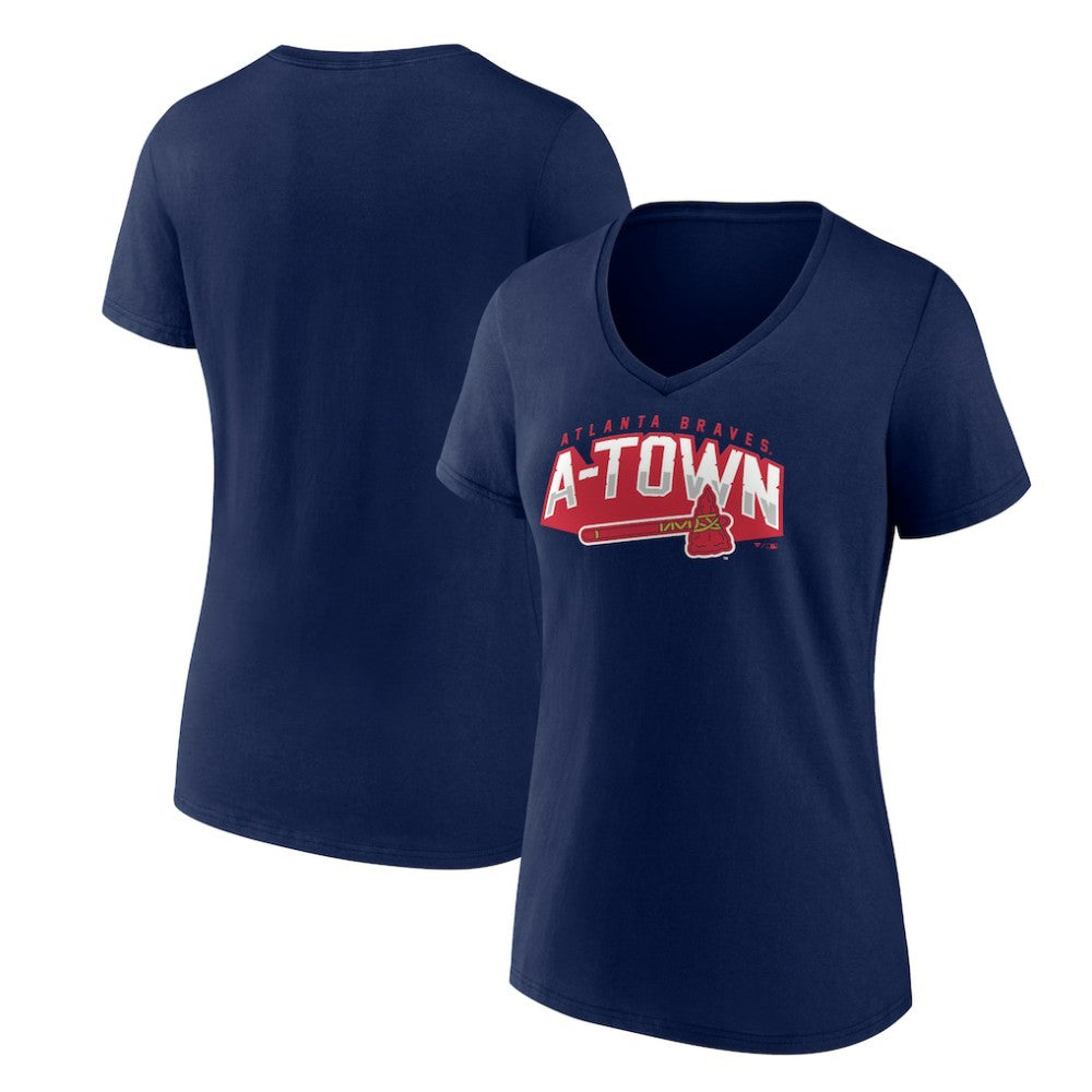 Atlanta Braves Women's Paint the Black V-Neck T-Shirt | MLB Outlet