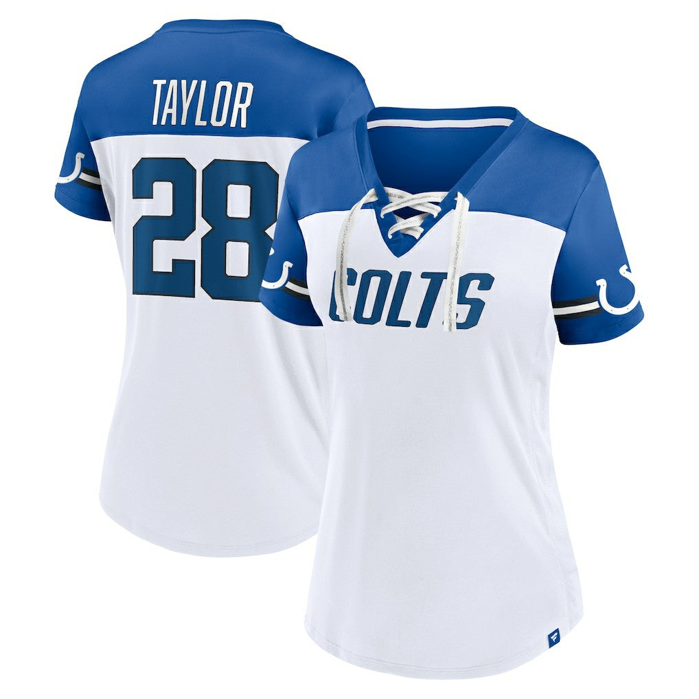 Indianapolis Colts Fanatics Jonathan Taylor  Women's Athena Name & Number V-Neck Top