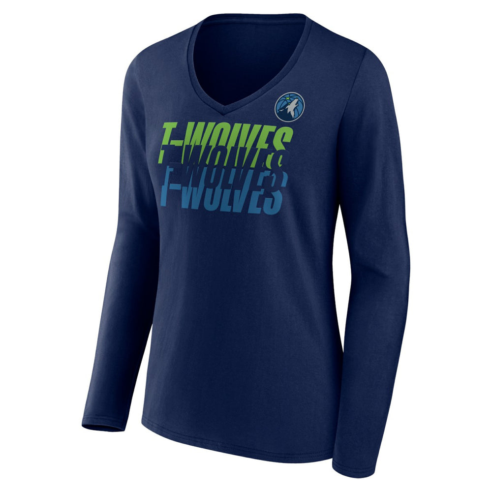 Minnesota Timberwolves Women's Tumble V-Neck Long Sleeve T-Shirt On Sale
