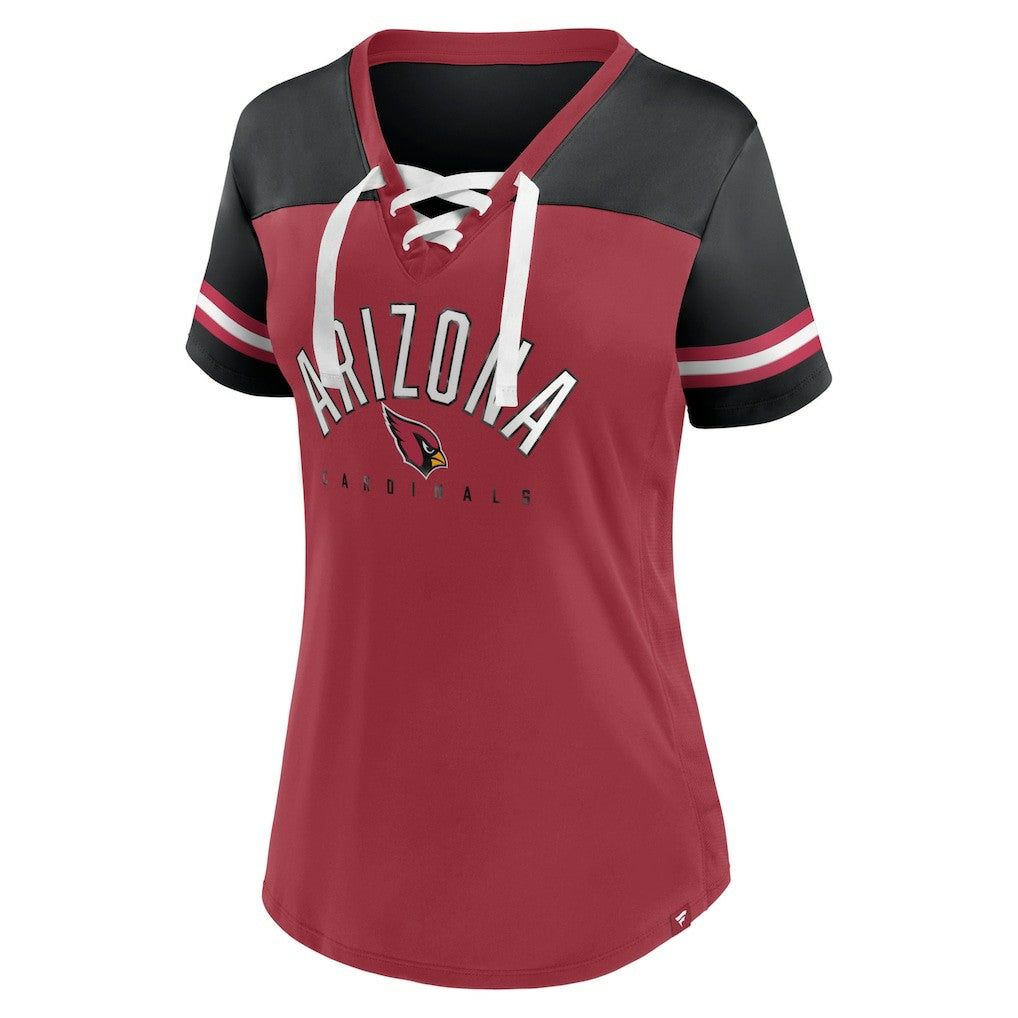 Arizona Cardinals Fanatics Women's Blitz & Glam Lace-Up V-Neck Jersey T-Shirt