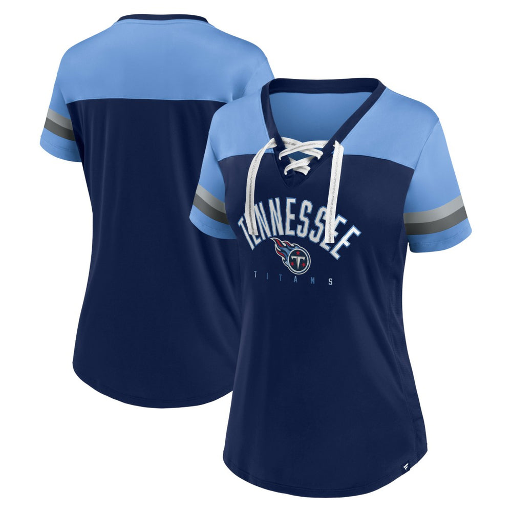 Tennessee Titans Fanatics Women's Blitz & Glam Lace-Up V-Neck Jersey T-Shirt