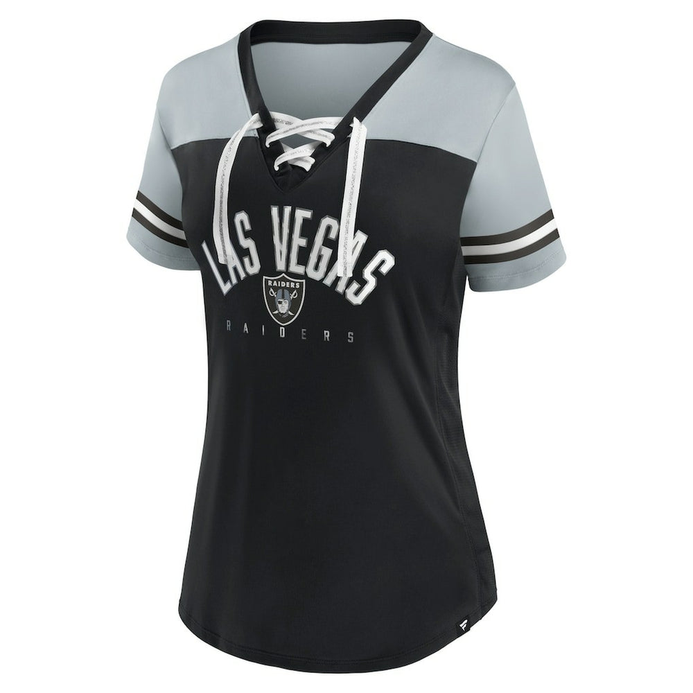 Las Vegas Raiders Fanatics Women's Blitz & Glam Lace-Up V-Neck Jersey T-Shirt