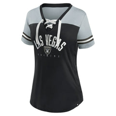 Las Vegas Raiders Fanatics Women's Blitz & Glam Lace-Up V-Neck Jersey T-Shirt