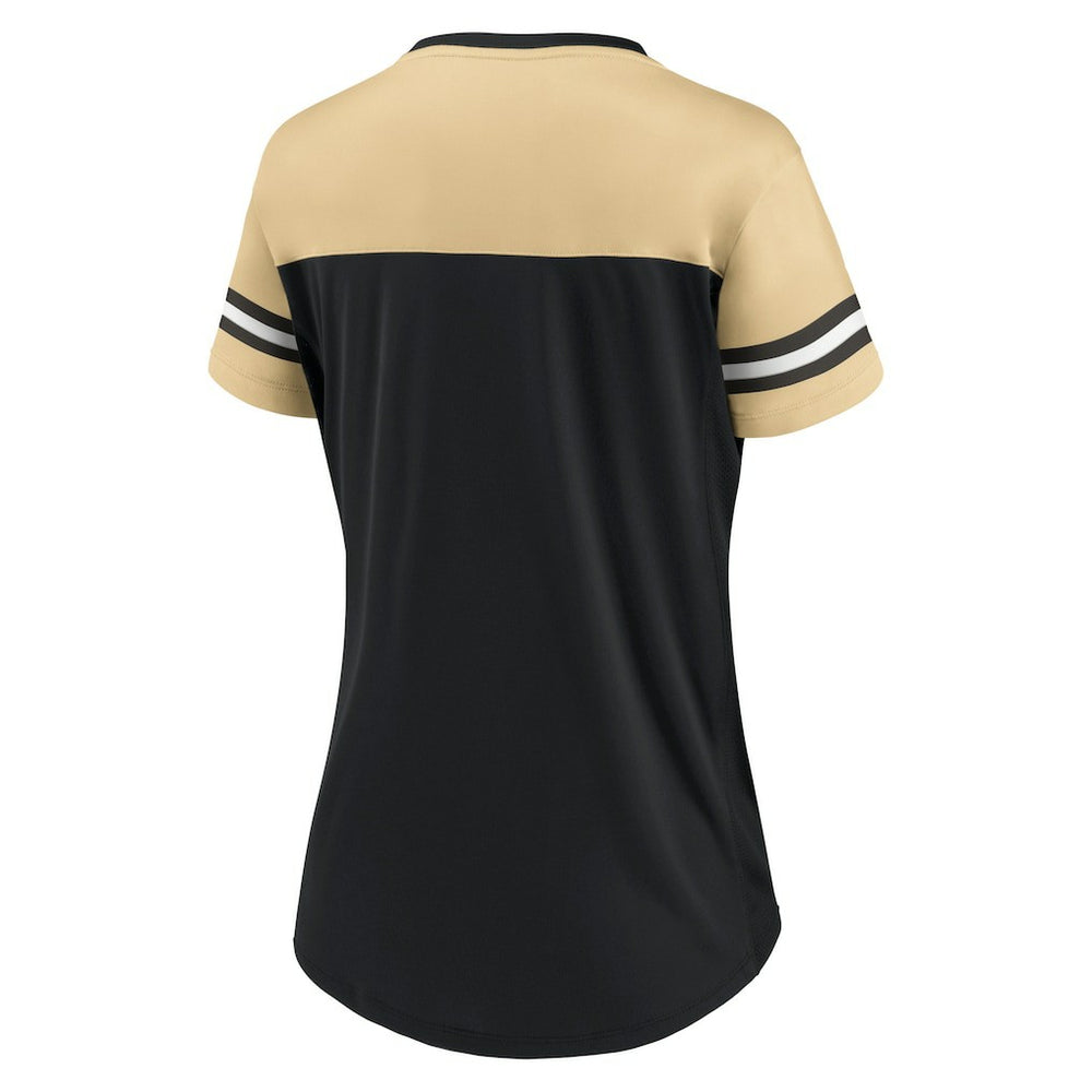 New Orleans Saints Fanatics Women's Blitz & Glam Lace-Up V-Neck Jersey T-Shirt