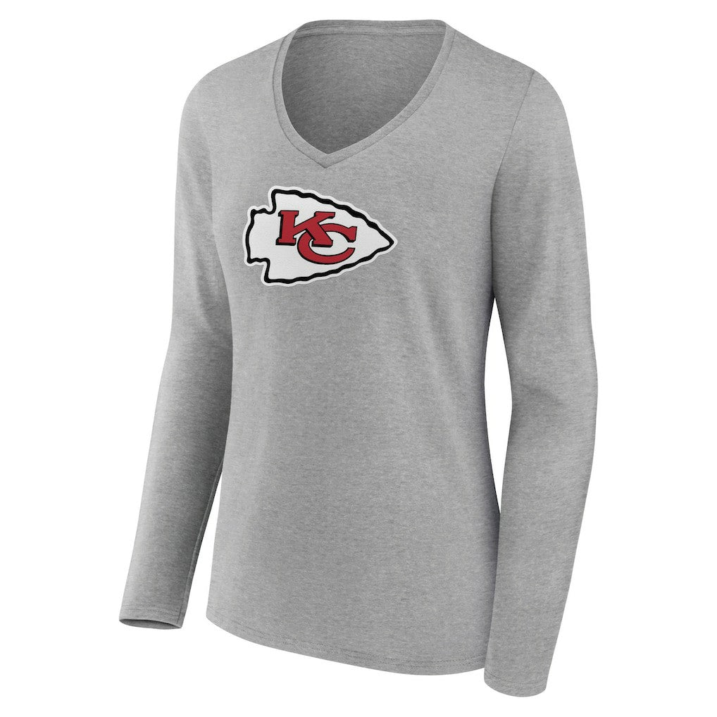 Kansas City Chiefs  Women's Primary Team Logo Long Sleeve V-Neck T-Shirt