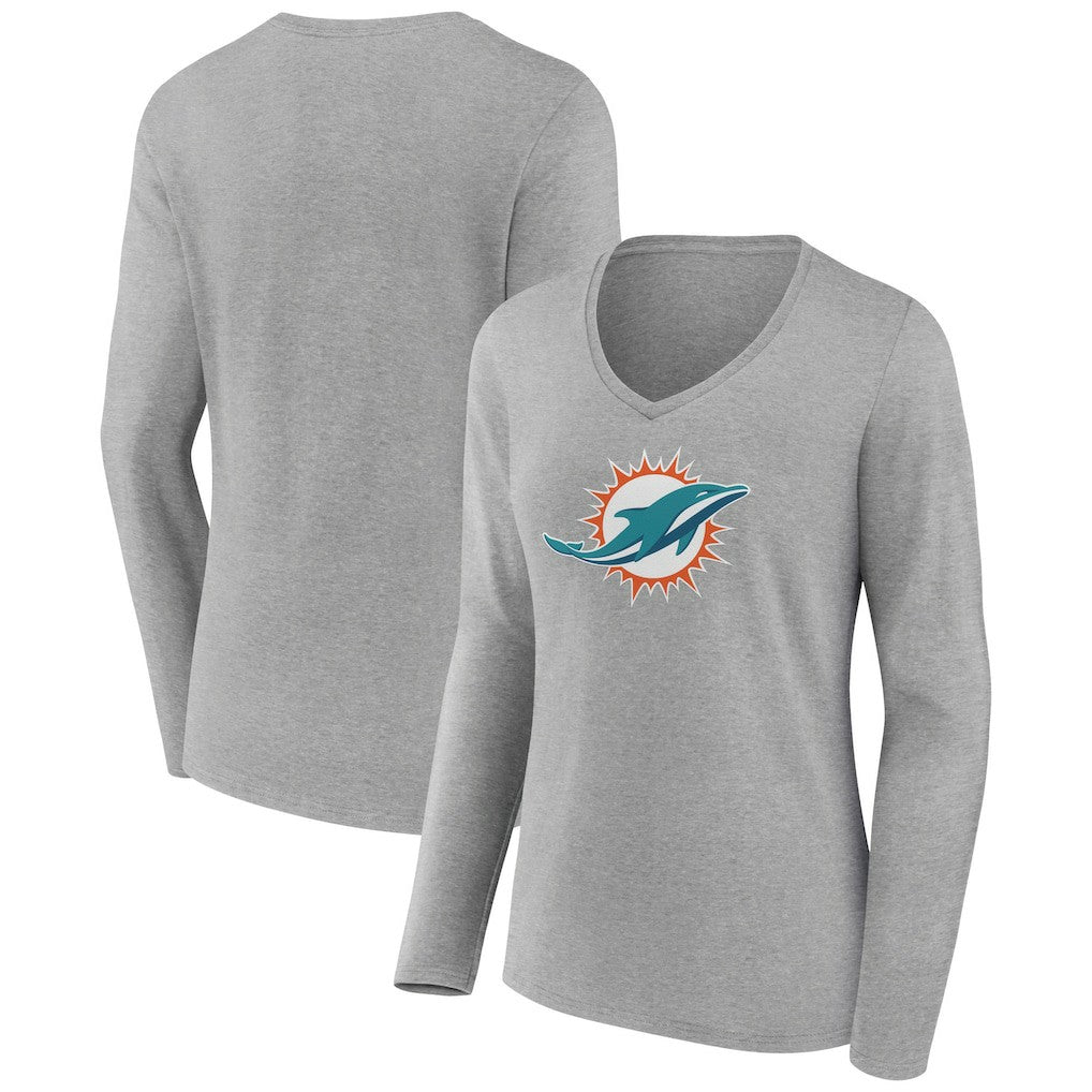 Miami Dolphins  Women's Primary Team Logo Long Sleeve V-Neck T-Shirt