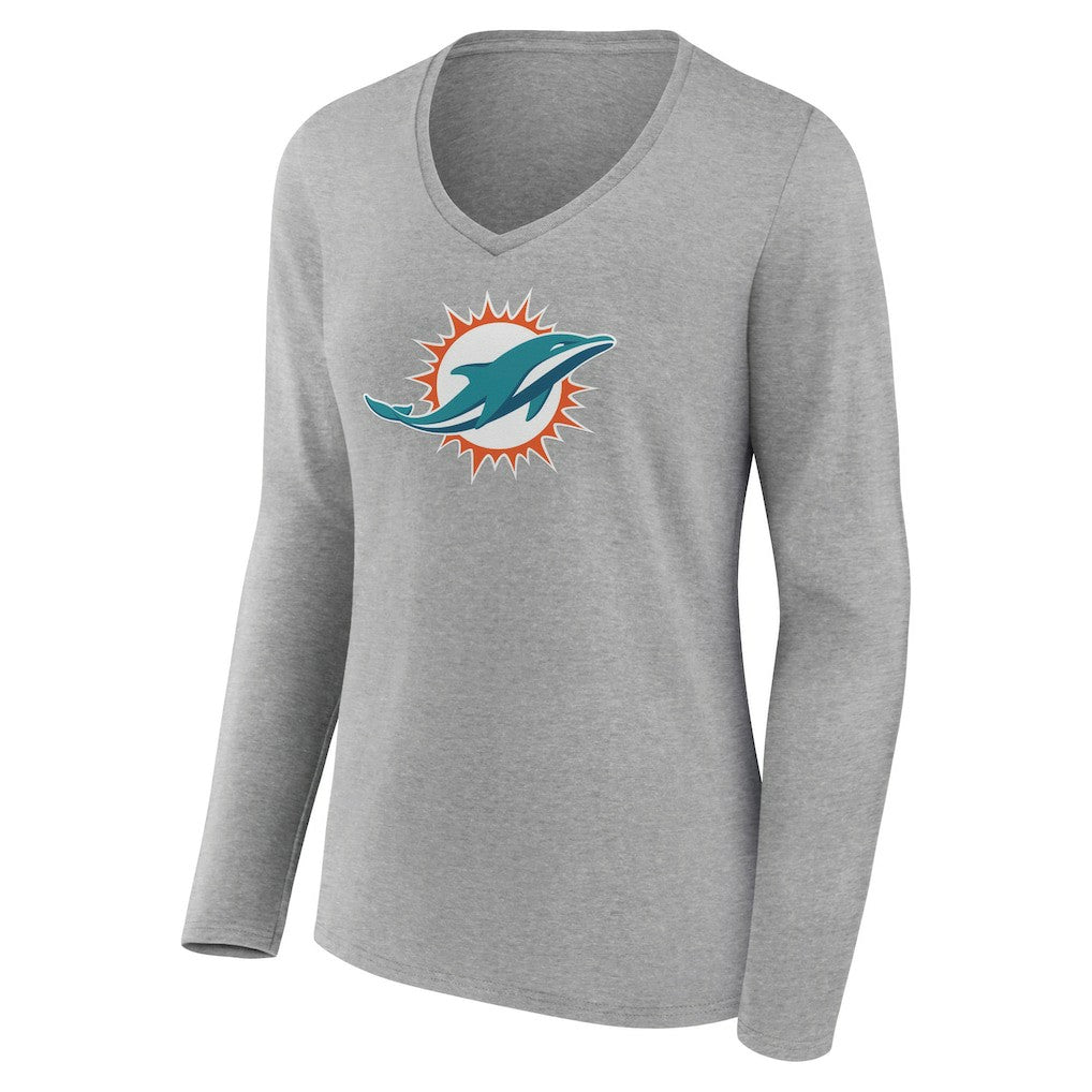 Miami Dolphins  Women's Primary Team Logo Long Sleeve V-Neck T-Shirt