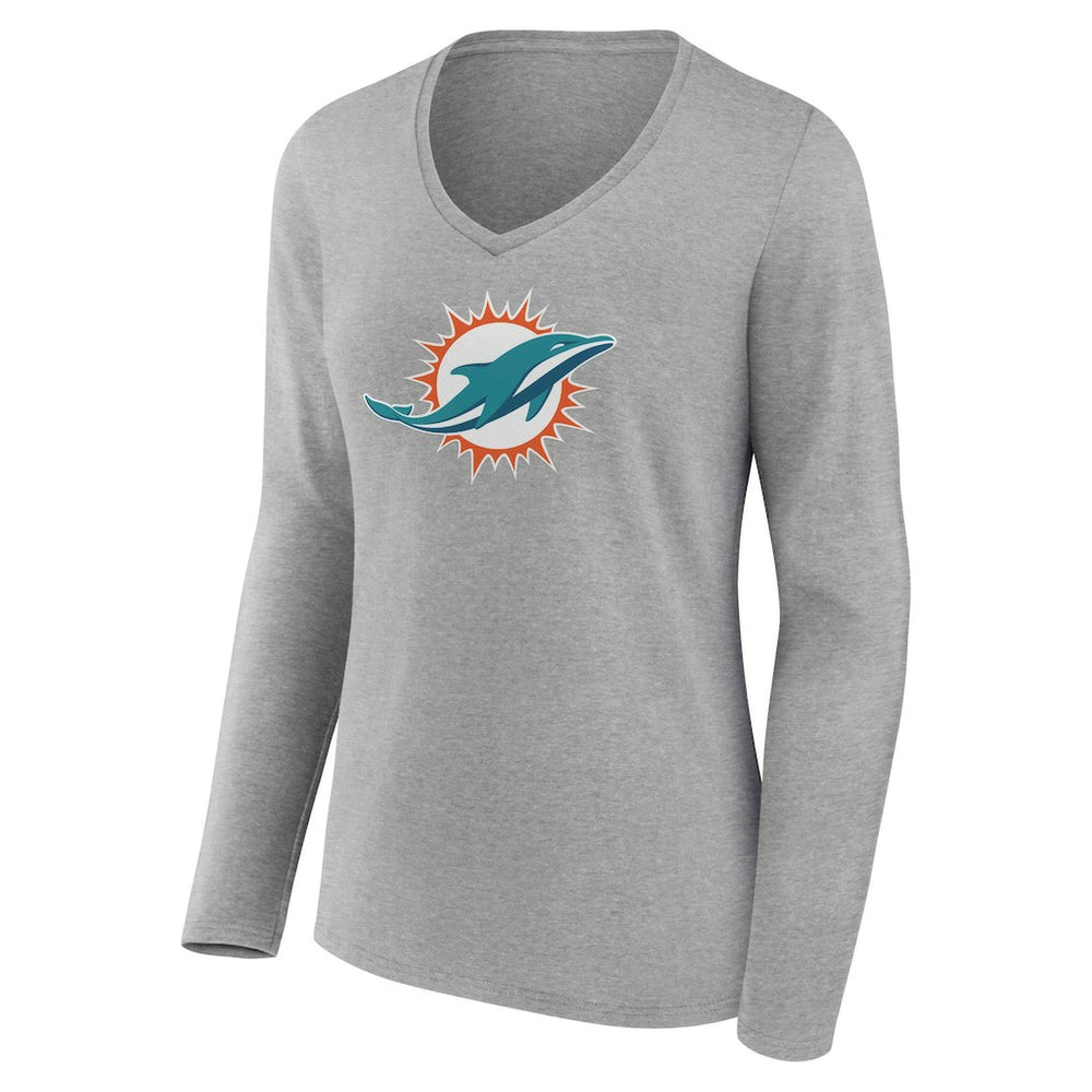 Miami Dolphins  Women's Primary Team Logo Long Sleeve V-Neck T-Shirt