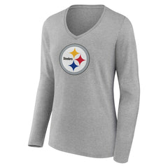 Pittsburgh Steelers  Women's Primary Team Logo Long Sleeve V-Neck T-Shirt
