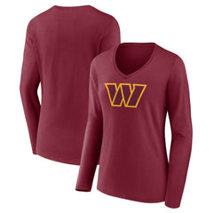 Washington Commanders  Women's Primary Team Logo Long Sleeve V-Neck T-Shirt