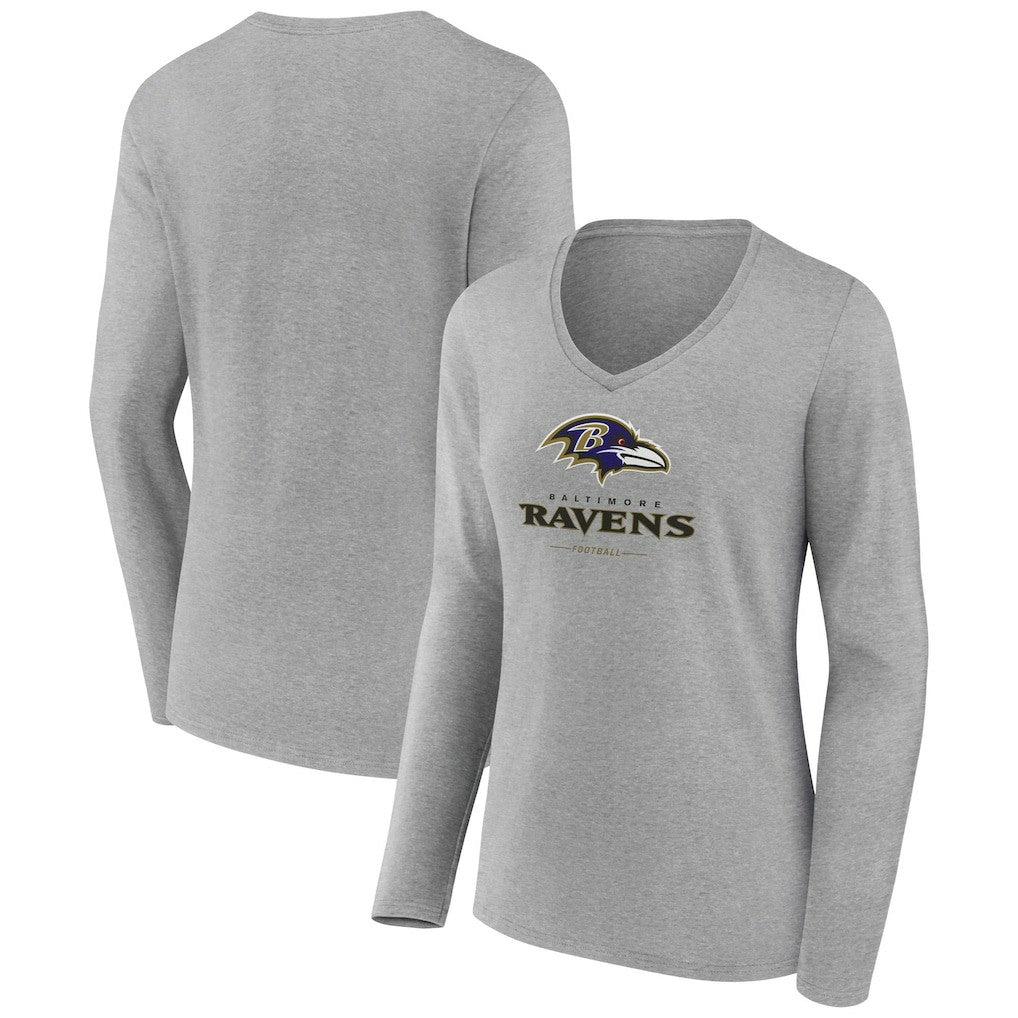 Baltimore Ravens  Women's Logo Team Lockup Long Sleeve V-Neck T-Shirt
