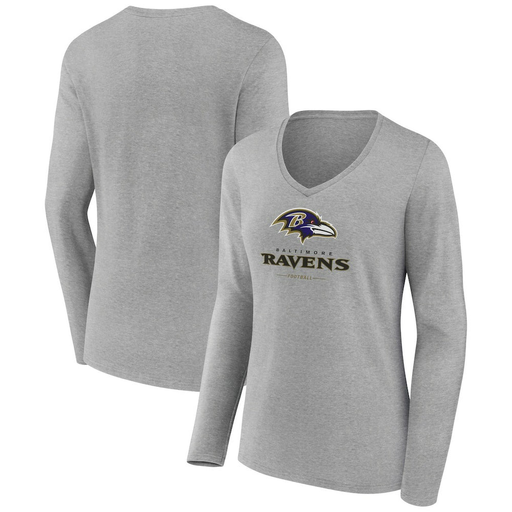 Baltimore Ravens  Women's Logo Team Lockup Long Sleeve V-Neck T-Shirt