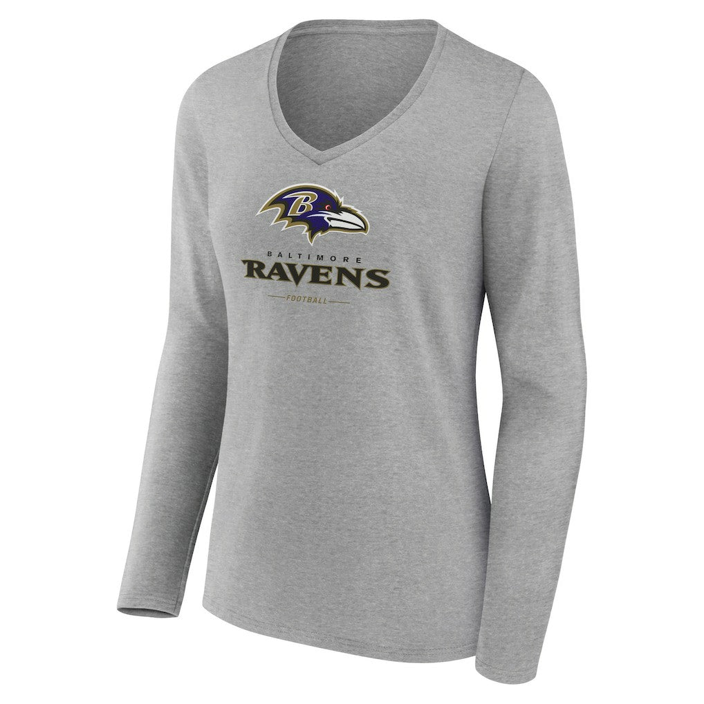 Baltimore Ravens  Women's Logo Team Lockup Long Sleeve V-Neck T-Shirt