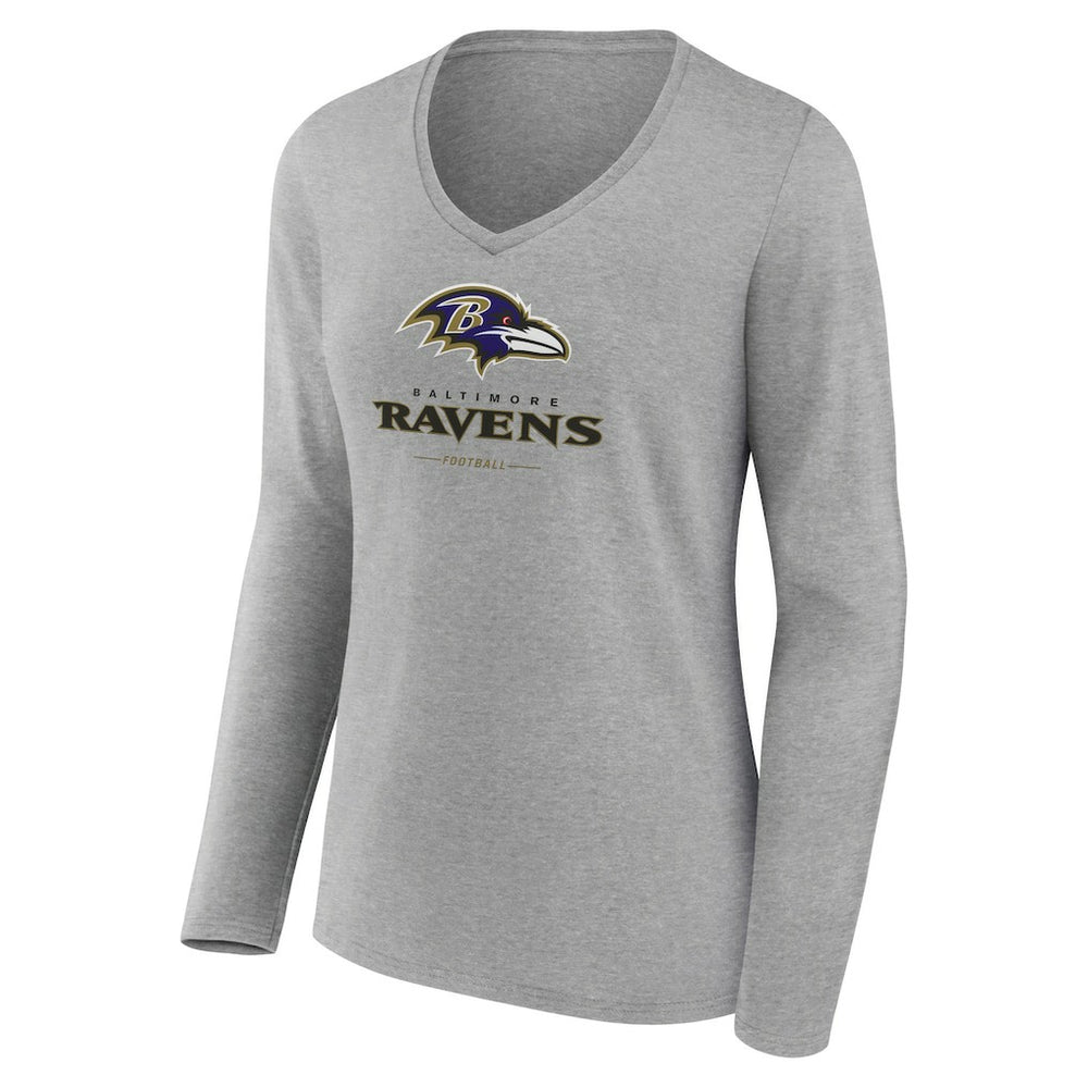 Baltimore Ravens  Women's Logo Team Lockup Long Sleeve V-Neck T-Shirt