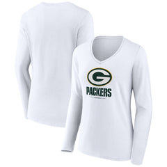 Green Bay Packers  Women's Logo Team Lockup Long Sleeve V-Neck T-Shirt