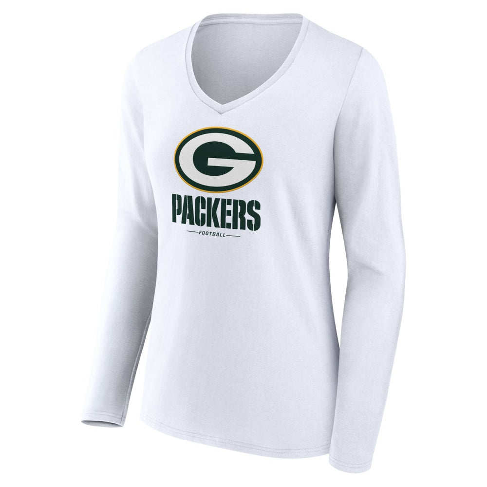 Green Bay Packers  Women's Logo Team Lockup Long Sleeve V-Neck T-Shirt