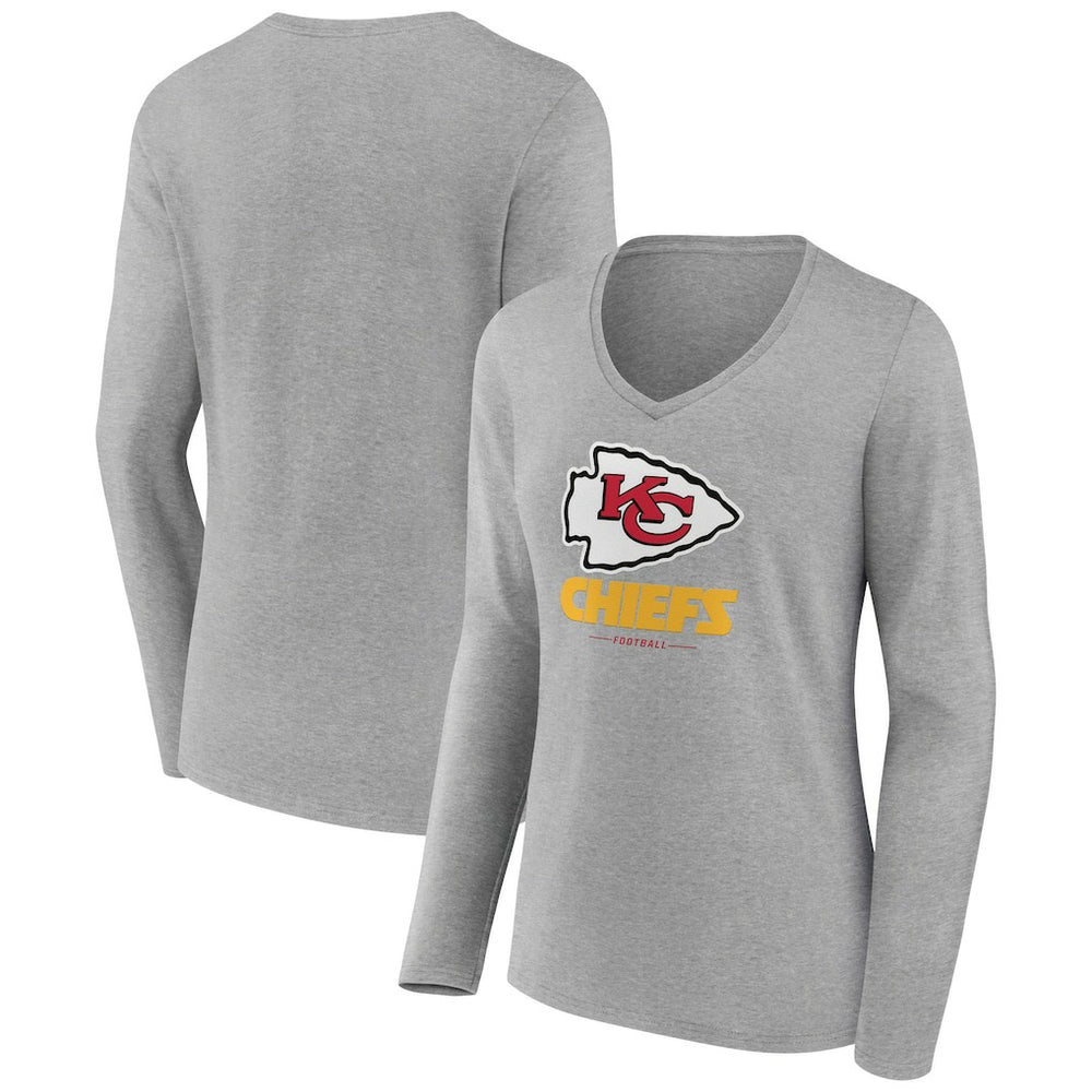 Kansas City Chiefs  Women's Logo Team Lockup Long Sleeve V-Neck T-Shirt