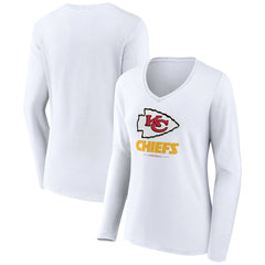Kansas City Chiefs  Women's Logo Team Lockup Long Sleeve V-Neck T-Shirt
