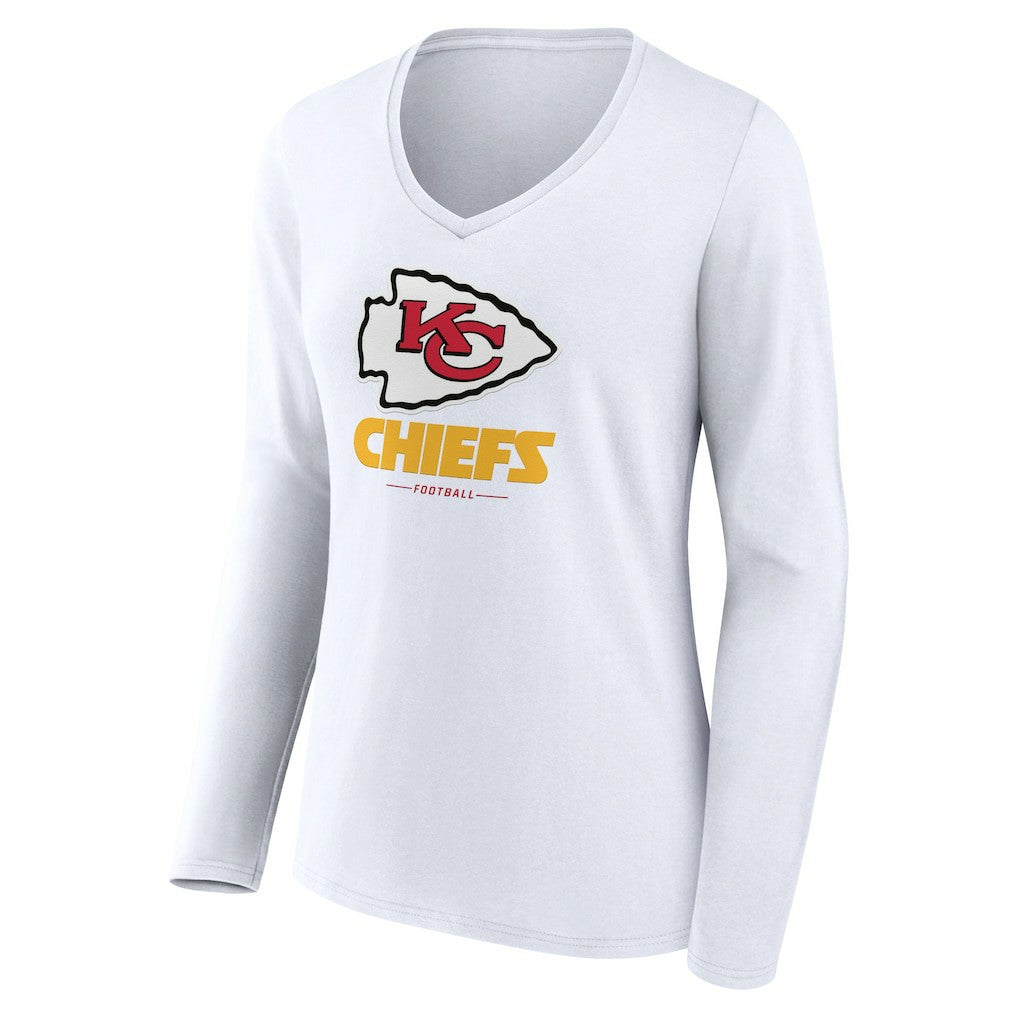 Kansas City Chiefs  Women's Logo Team Lockup Long Sleeve V-Neck T-Shirt